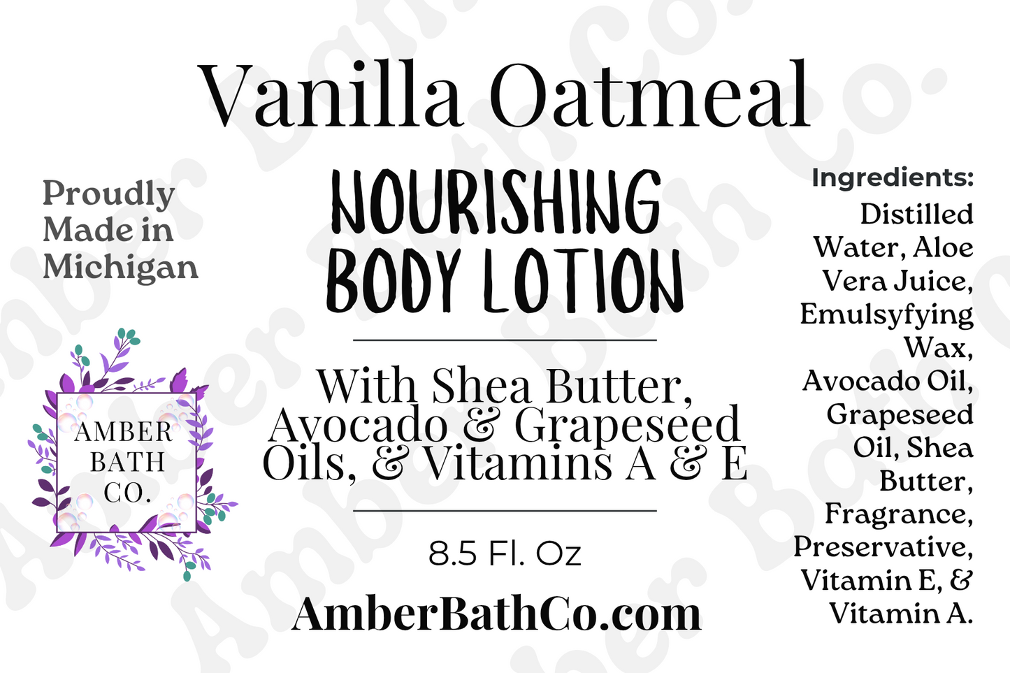 Vanilla Oatmeal Body Lotion - 8.5 oz. Pump - With Shea Butter, Avocado, & Grapeseed