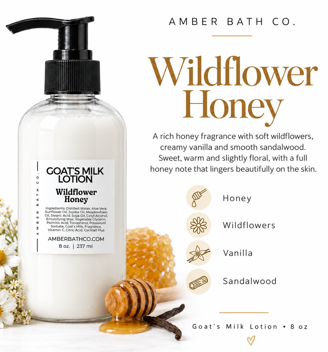 Goat's Milk Lotion | Wildflower Honey | 8 oz. Pump