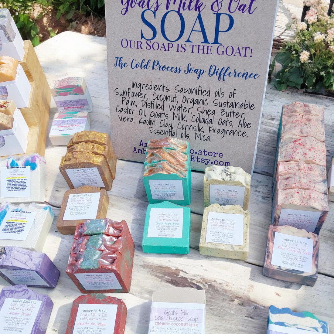 a collection of Amber Bath Co Goat's Milk and Oat Soaps