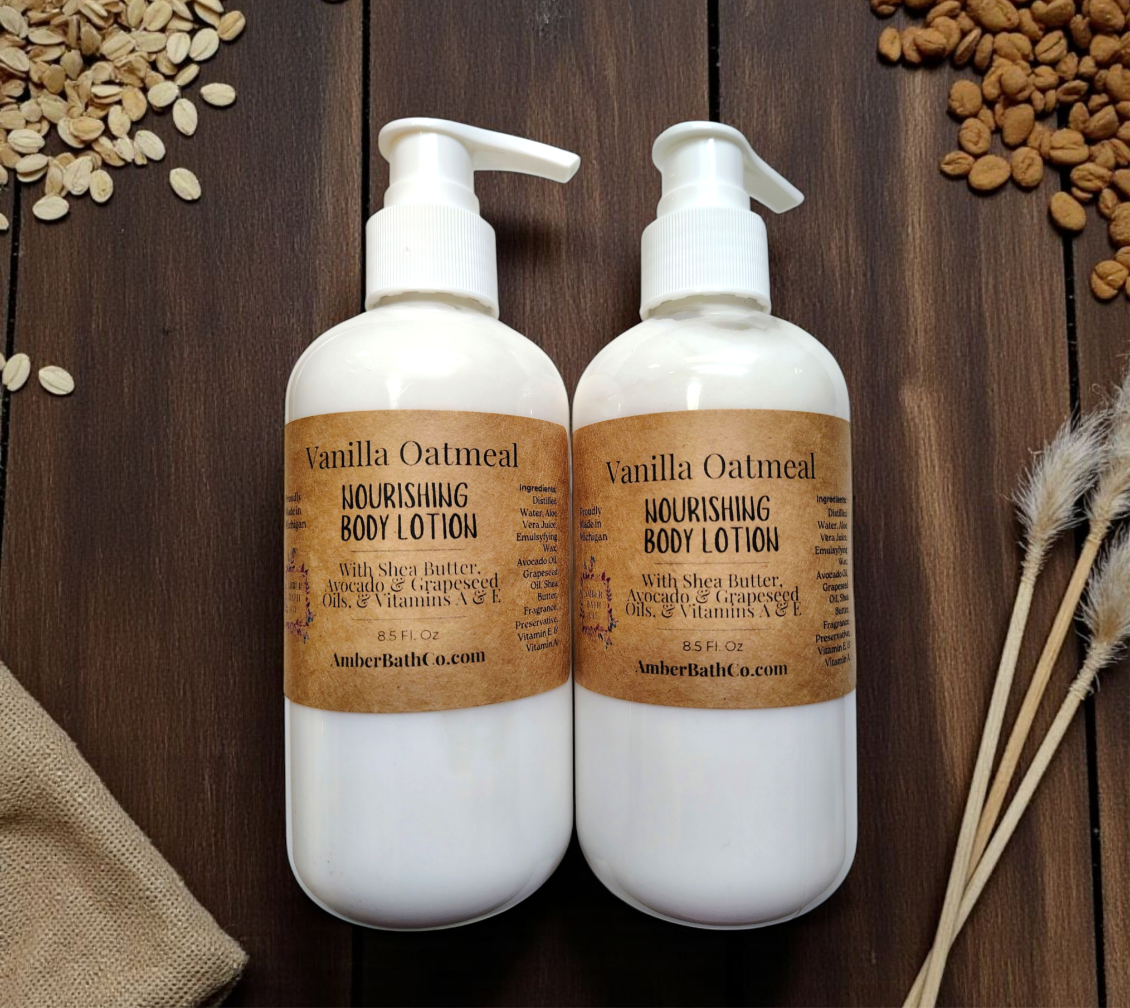 Vanilla Oatmeal Body Lotion - 8.5 oz. Pump - With Shea Butter, Avocado, & Grapeseed