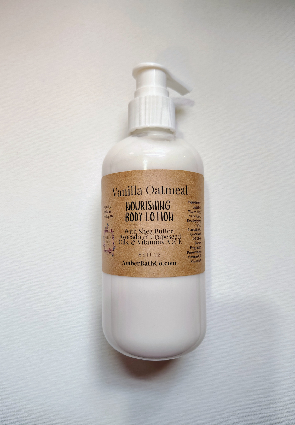 Vanilla Oatmeal Body Lotion - 8.5 oz. Pump - With Shea Butter, Avocado, & Grapeseed