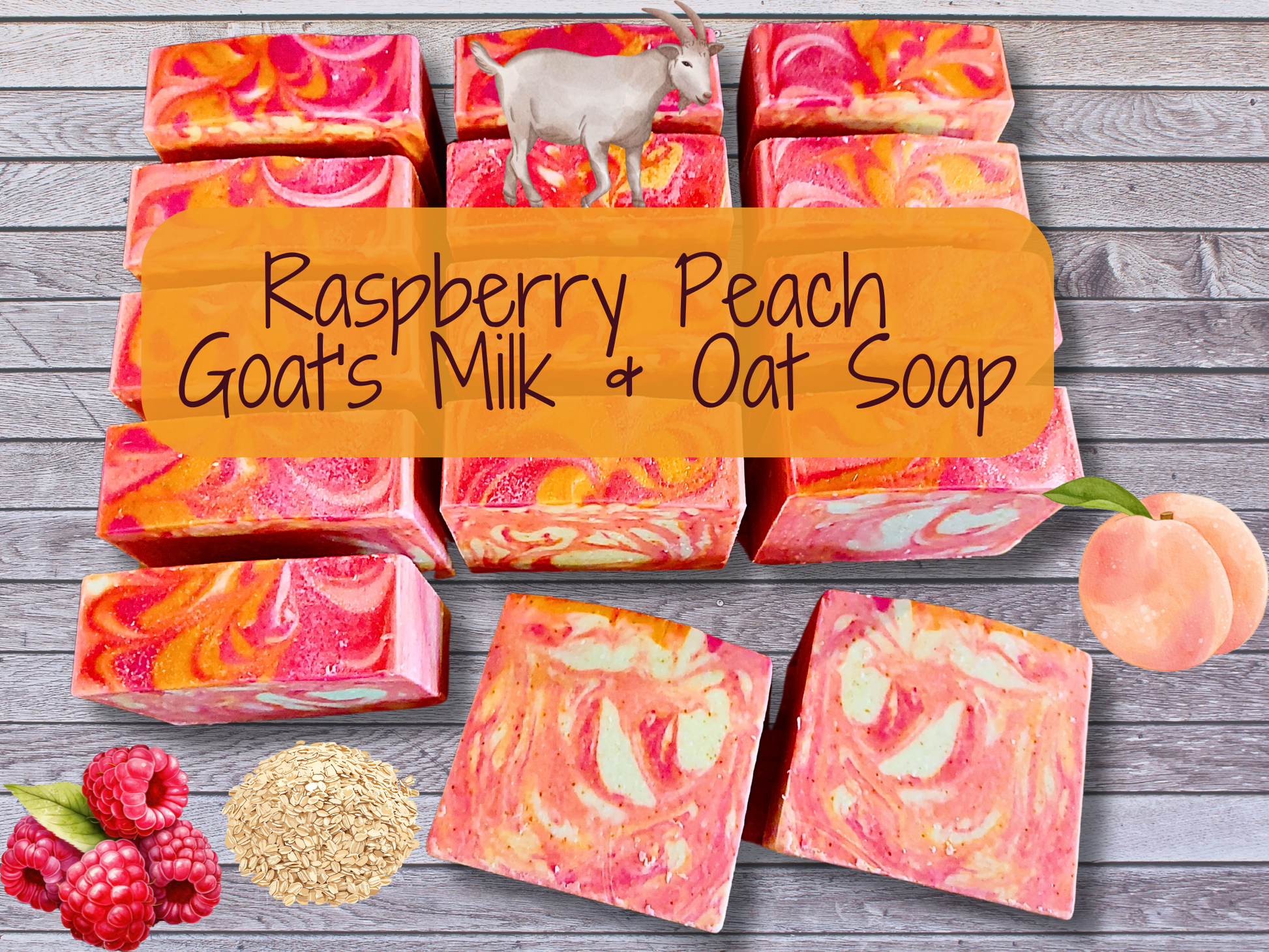 Amber Bath Co Raspberry Peach soap loaf graphic