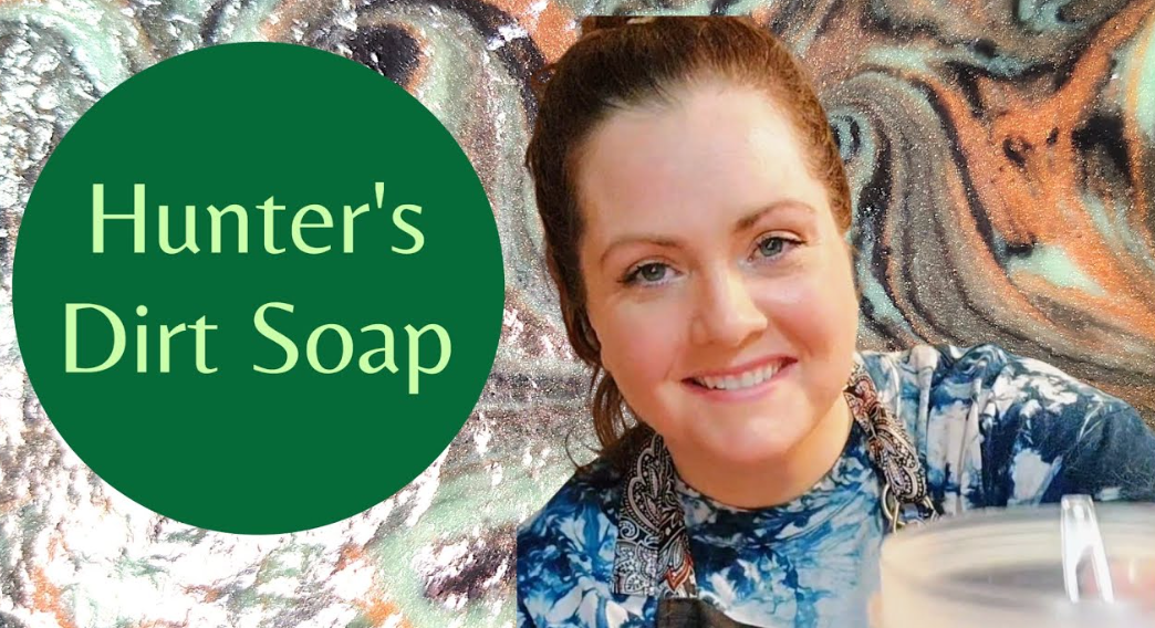 Load video: a soapmaking video where the owner of Amber bath co. makes and cuts a hunters-themed cold process soap.