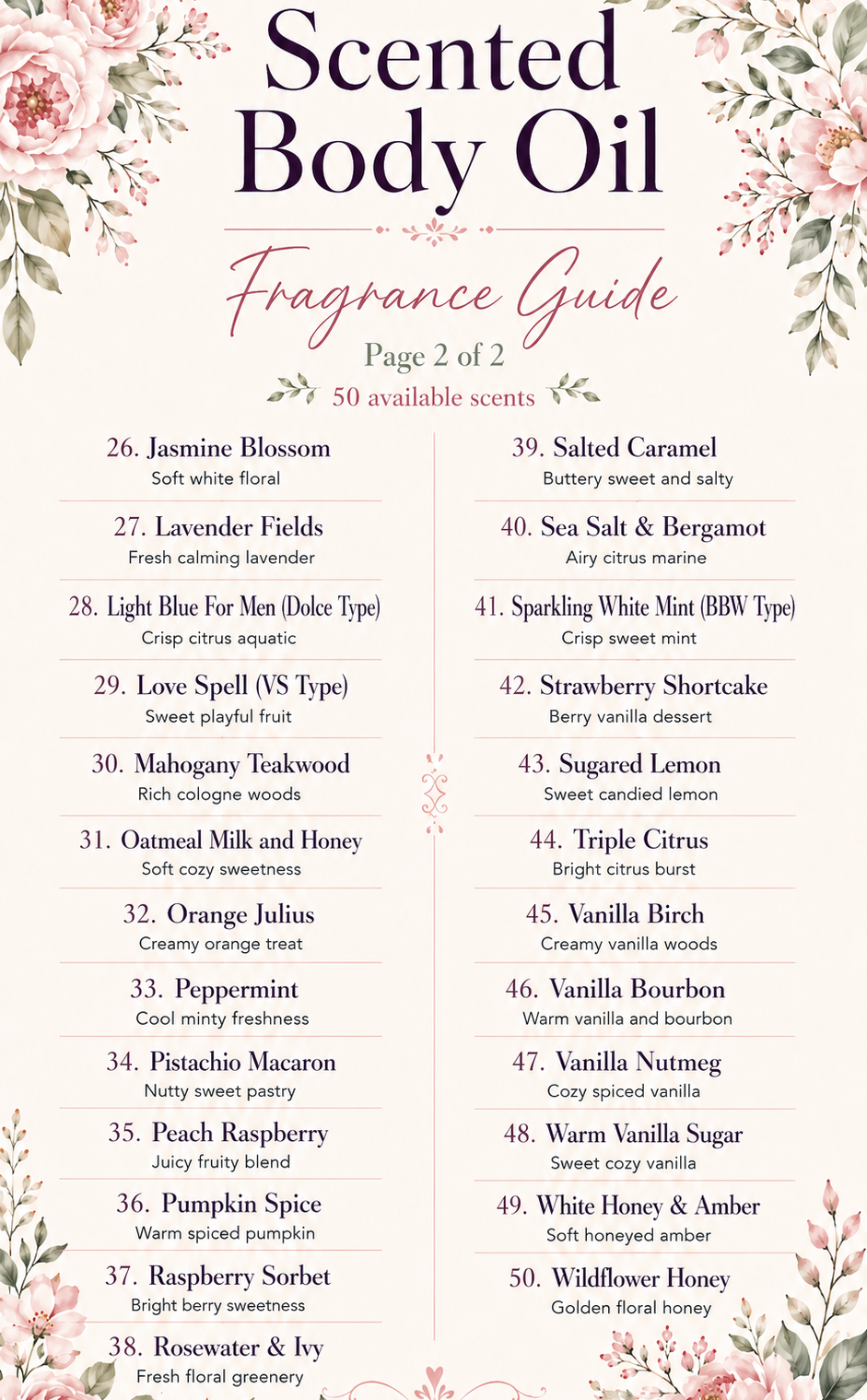 Scented Body Oil | 50 Scent Options | 3.2 oz.