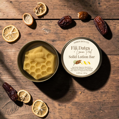 Fiji Dates + Lemon Peel Solid Lotion Bar | 2.25 oz.