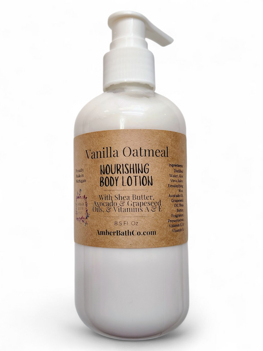 Vanilla Oatmeal Body Lotion - 8.5 oz. Pump - With Shea Butter, Avocado, & Grapeseed