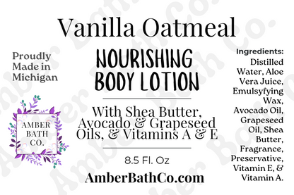 Vanilla Oatmeal Body Lotion - 8.5 oz. Pump - With Shea Butter, Avocado, & Grapeseed