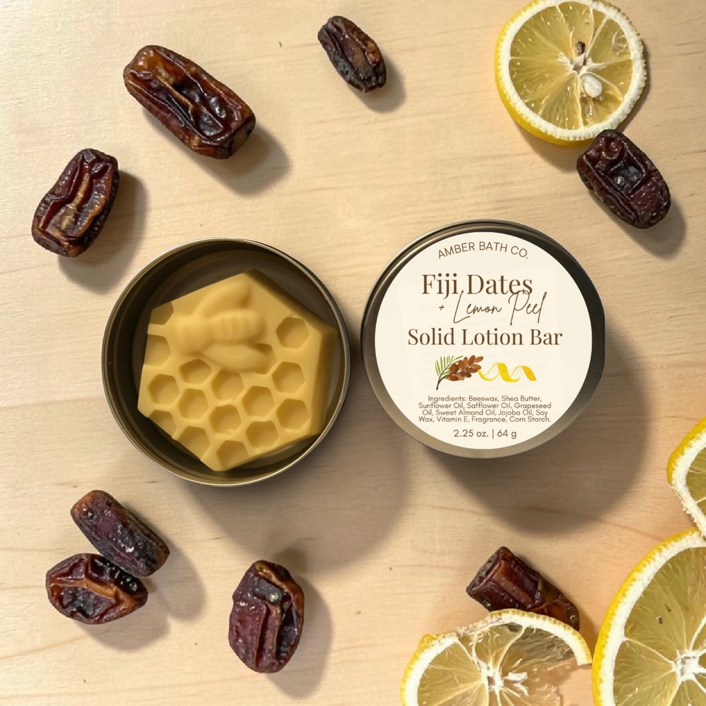 Fiji Dates + Lemon Peel Solid Lotion Bar | 2.25 oz.