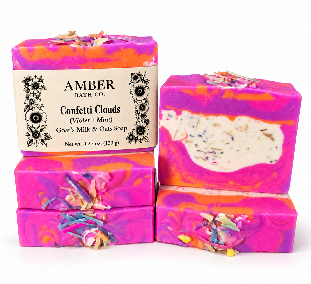 Confetti Clouds (Violet + Mint) | Tallow + Goat's Milk Soap
