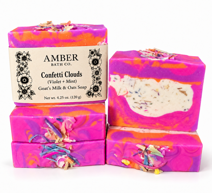 Confetti Clouds (Violet + Mint) | Tallow + Goat's Milk Soap
