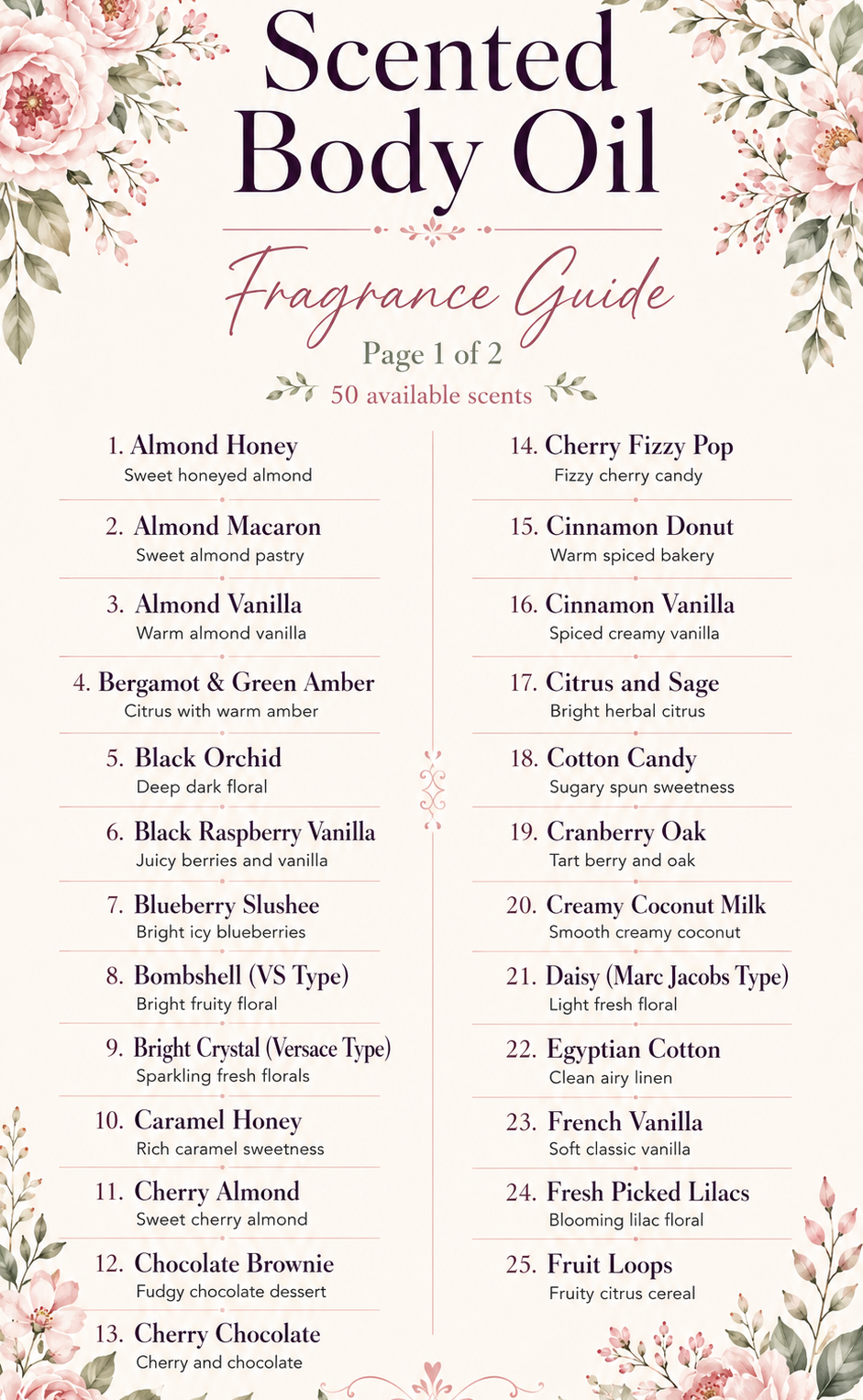 Bulk Scented Body Oil | 6 Bottles | 50 Scents