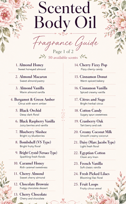 Bulk Scented Body Oil | 6 Bottles | 50 Scents
