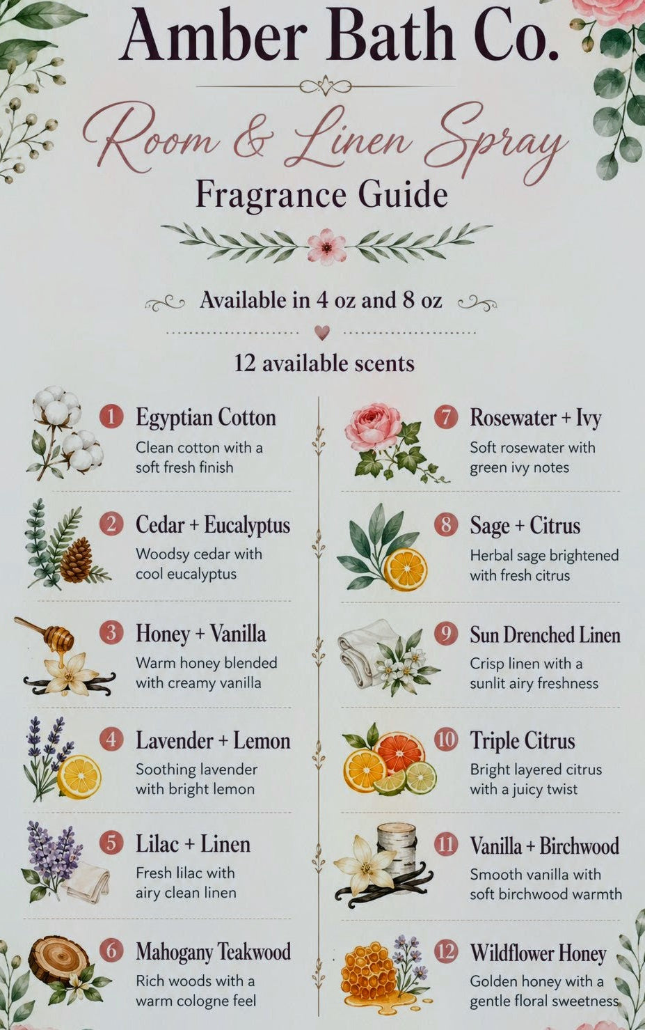 Room & Linen Spray | 4 oz & 8 oz | Choice of Scent